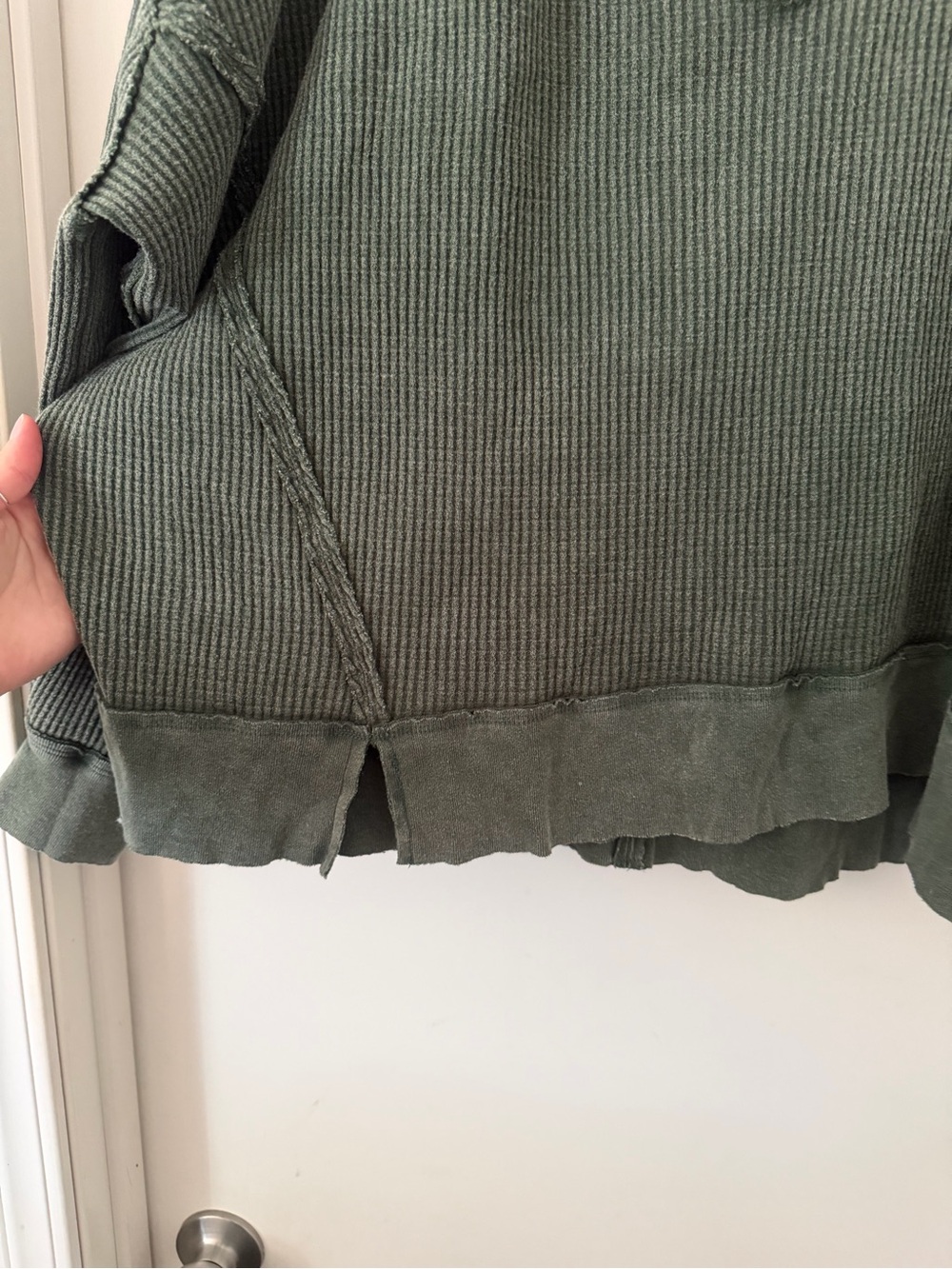 Free People Olive Green Oversized V-Neck Long Sleeve Top - Picture 3 of 9